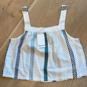 Splendid White Top with Blue and Green Pattern Stripes